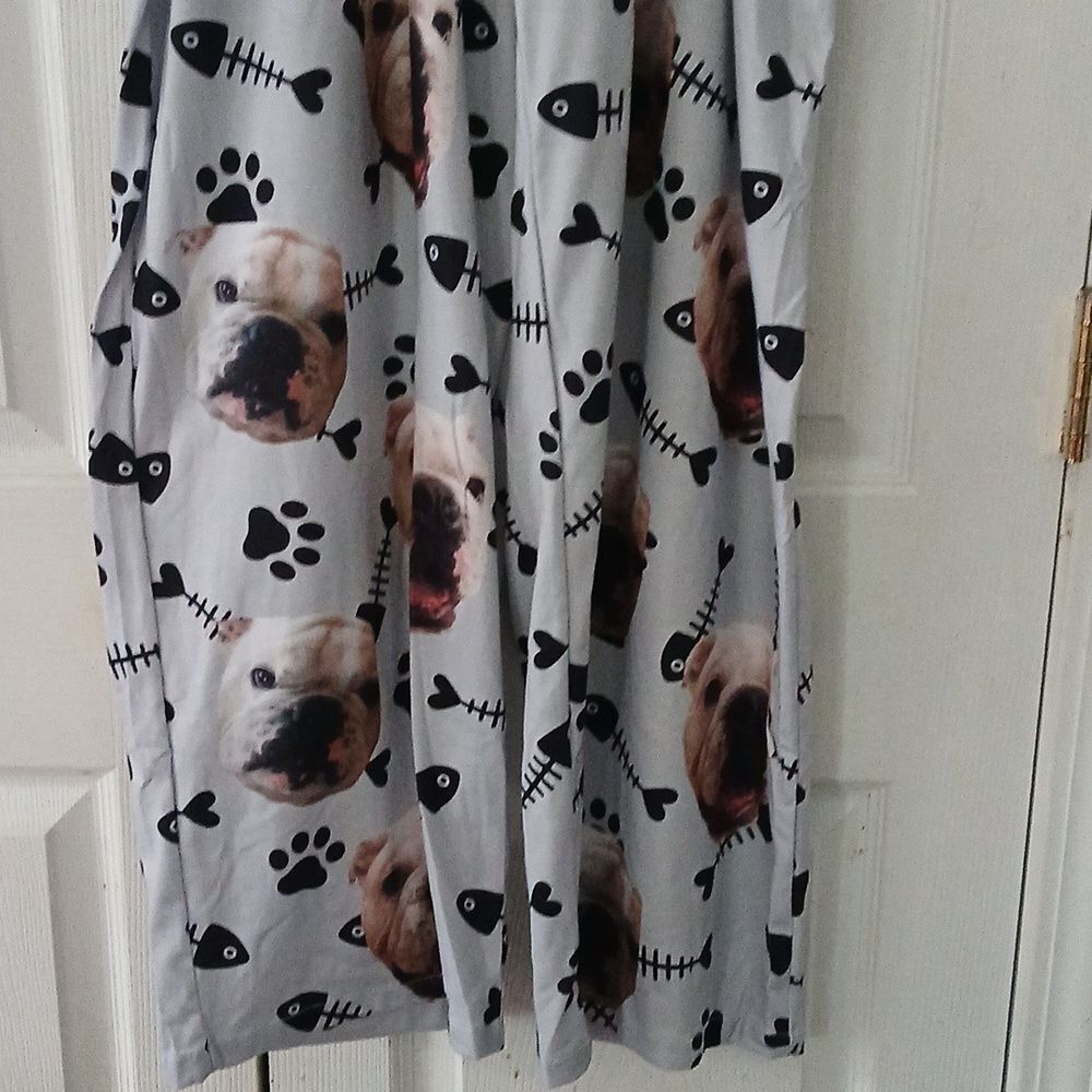 Dog face print gray black lounge pants pajama bottoms Sz XL NWOT - Picture 2 of 8